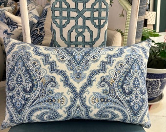 50cm x 30cm blue paisley cushion cover