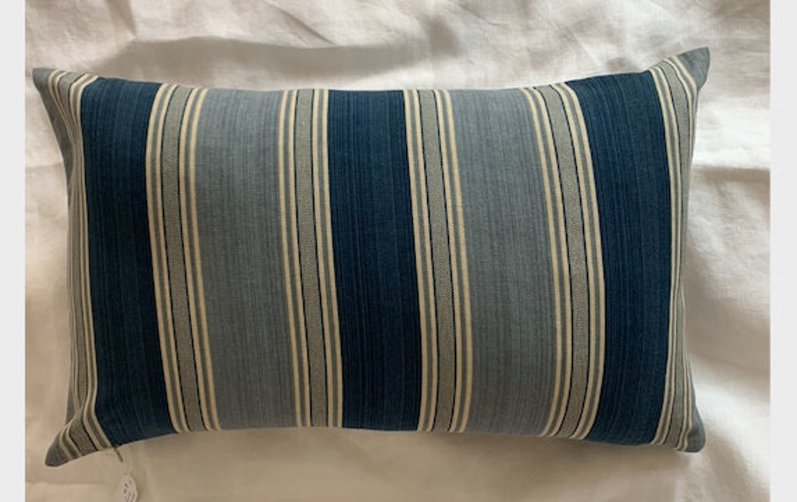 50cm X 30cm Blue Striped Cushion Cover Etsy