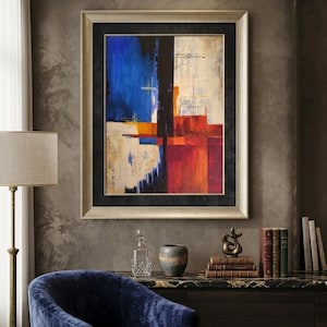 Blue and Terracotta Abstract Art Pair | Large 18x24" Modern Textured Canvas