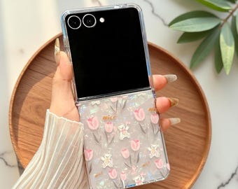 Pink Floral Samsung Galaxy Z Flip Case: Shockproof Protective Cover