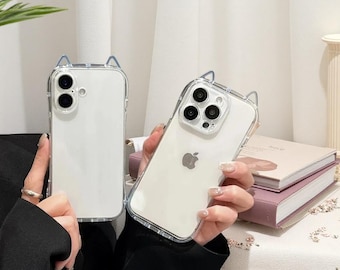 Genomskinligt 3D-skal med kattöron till iPhone 17 16 15 14 13 12 Pro Max – Sött, stötsäkert, mjukt TPU-skal med djurmotiv