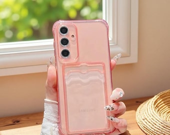 Funda transparente con ranura para tarjeta para Samsung Galaxy S26 S25 Edge S24 FE S23 S22 Funda tipo cartera de TPU ultrasuave
