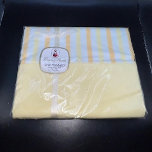 Springmaid Double Flat Sheet Yellow White Stripe 81x108 100% Cotton USA vintage