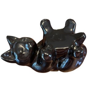 Soporte para plantas de cerámica Haeger con forma de gato negro, estilo vintage, decoración de mesa moderna de mediados de siglo.