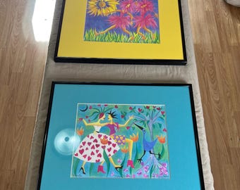 Cindy Conklin Signed Scratchwork Lithograph Framed Hawaii Flowers