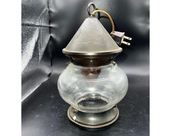 Vintage Hanging Glass Onion Lantern Plug-In Cord Ships Lamp Amber Bulb untested