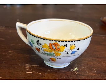 Grindley Floral Bone China theekop handgeschilderde geeloranje blauwe bloemen Engeland