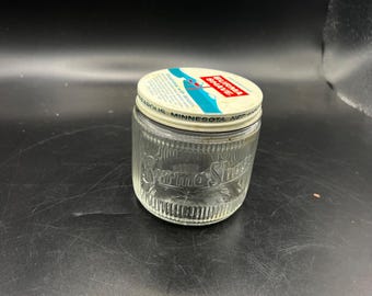 Vintage Burma Shave Glass Jar Metal Lid 7oz USA Lanolin Shaving Cream Container