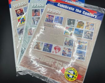 Fogli di francobolli USPS "Celebrate The Century" degli anni 1900, 1910 e 1930, nuovi, da 32 centesimi, da collezione.