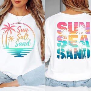 Camiseta de arena y sal marina, camiseta de vacaciones en la playa, camiseta de verano para la playa, camiseta con estampado costero, camiseta para amantes del océano. imagen 6