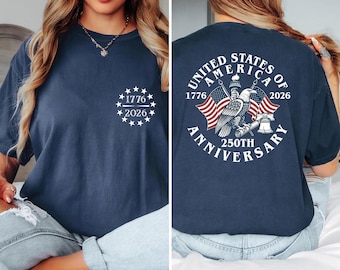 America 250th Anniversary T-Shirt, Double Sided Patriotic Eagle Tee, Distressed 4th Of July TShirt, American Flag Shirts