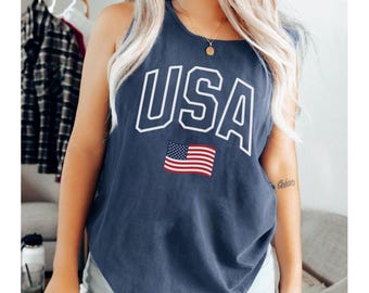 USA Tank Tops, Couples Tank, American Flag Tank Top, Patriotic Summer Shirt, Unisex Beach Tank, Fourth of July Tees
