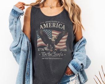 America 250th Anniversary Tank Top 1776 - 2026, We The People Patriotic Eagle American Flag Tank, Vintage USA Flag July 4th Tee