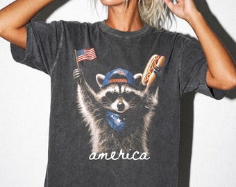 Feral & Free Racoon T-shirt, 4th of July Shirt, USA Independence Day Shirt, Funny Raccoon Tee, Patriotic Shirt, July 4th Gift