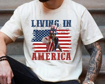 Apollo Creed Living In America T-shirt, Retro USA Shirt, Funny 4th Of July Tees