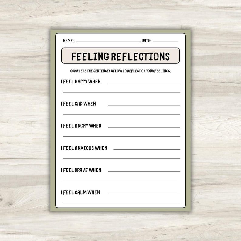 Feelings Reflection Worksheet for Kids: Social Emotional Learning (PDF ...
