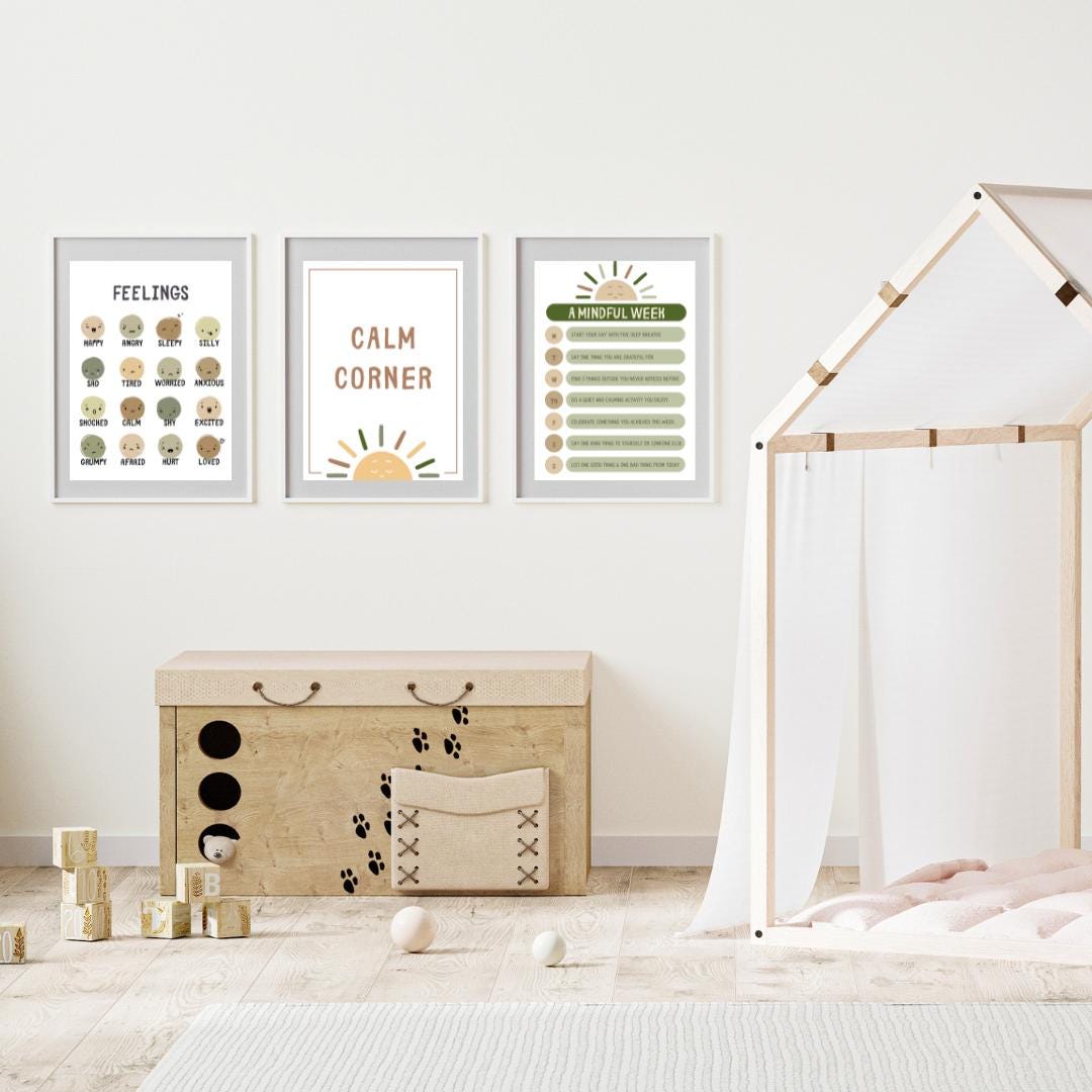Feelings Chart Poster: Boho Kids Emotions Wall Art (printable Digital ...