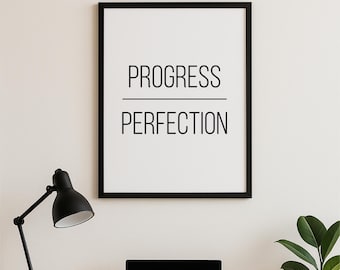 Progress Over Perfection Wall Art Printable | Minimalist Motivational Quote | Digital Download Fits Most Frame Sizes | Home & Office Decor