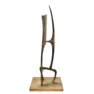 Mid Century Modernist Metal Wood Block Floor Sculpture Brutalist Asian Influence