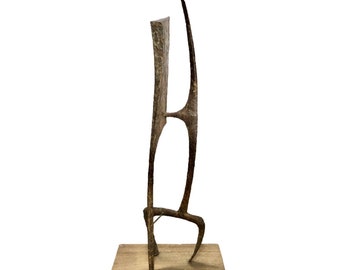 Mid Century Modernist Metal Wood Block Floor Sculpture Brutalist Asian Influence