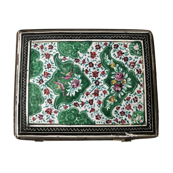 Antique Persian Arab Islamic Enamel Cigarette Cas… - image 2