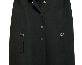 Capa de lana LEROY KNITWEAR vintage, 100 % negra, botones con hebilla en tono dorado