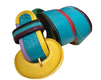 Vintage Carlos Falchi Leather Belt Multicolor Rainbow Patchwork Size M Designer