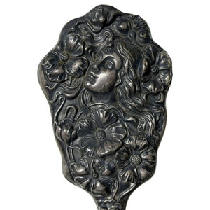 Art Nouveau Repousse Lady Floral Flowers Sterling Silver Brush HIGH RELIEF image 2