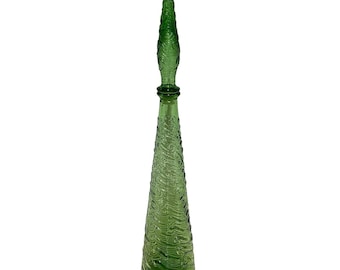Empoli Green Wave Genie Bottle Decanter 22" With Stopper Large Made In ITALY