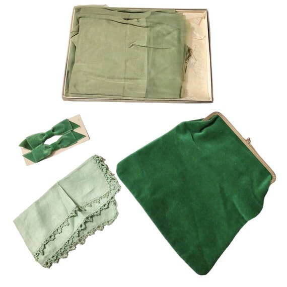 Green Velvet Handbag Purse VOGUE Barrettes HANES … - image 1