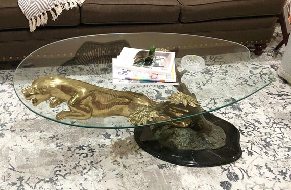 French 1970s Cast Bronze Glass Jaguar Panther Coffee Table W original Glass Top Etsy UK