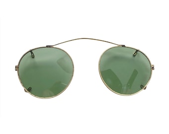 Vintage Sunglasses Clip On Green Glass Gold Tone Etched Unsigned