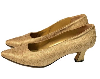 Yves SAINT LAURENT YSL Gold Shimmer Heel Pumps Size 9 Designer