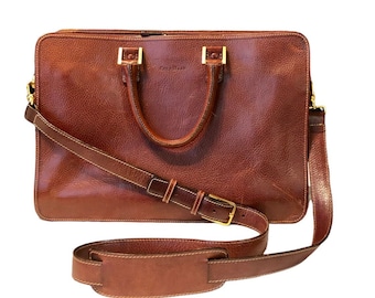 Cole Haan Pebble Grain Leather Saddleback Briefcase Messenger Laptop Bag Quality