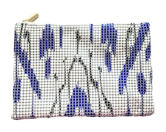 Felix Rey New York Mesh Clutch Purse Art Deco Design Blue & White Handbag