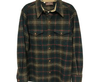Vintage Mens JONES New York NY Tartan Plaid Wool Blend Leather Button Up Jacket Shirt Size 42.