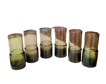Hand Blown Green Brown Retired Double Shot Glass set Of 6