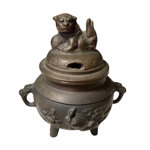 Bronze Chinese Asian Foo Dog Cauldron Incense Burner