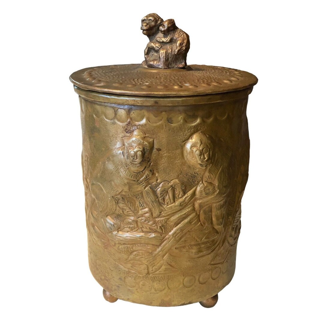 Castilian Imports Brass Monkey Canister Hand Hammered 8 Tall Container ...