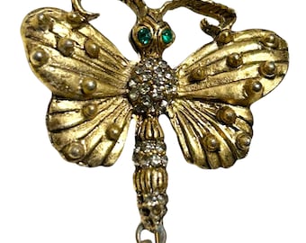 Broche de mariposa con diamantes de imitación firmado por Pauline Rader