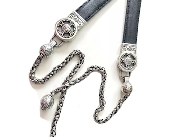Brighton Black Leather Braided Metal Chain ASIAN PROSPERITY Belt Size M #B4003