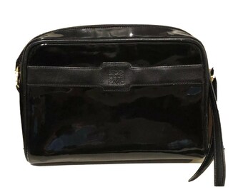 ANNE KLEIN For Calderon Black Patent Leather Shoulder Handbag Purse