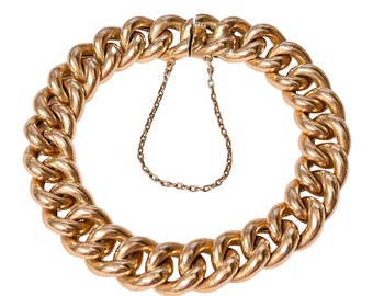 Antique Solid 14K Rose Gold Bracelet 11.8mm Cuban Curb Chain Link 34.99g 7”