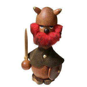 Teak Viking Figurine Suede Leather Red Beard Sallingboe Denmark Mid Century