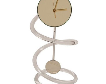 John Gilmore Lucite Spiral Mirror Pendulum Clock Mid Century Modern