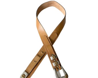 Vintage Nickel Silver Belt Western Tan Leather Western Southwestern 26”-29.5”