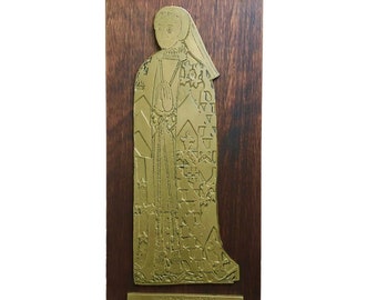 Lady Elizabeth Verney Brass Grave Rubbing Wood Mounted Plaque Made In England