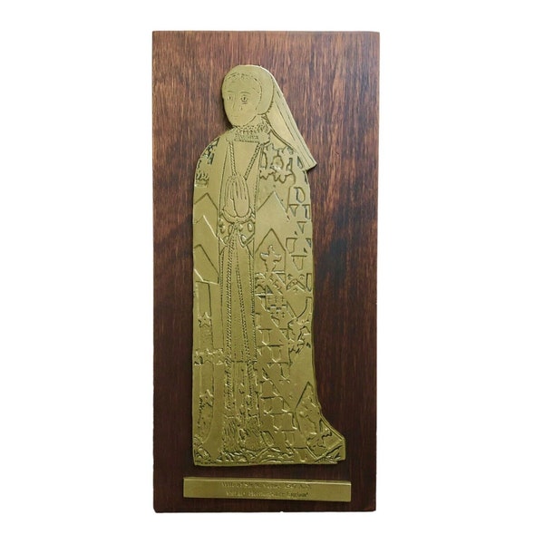 Lady Elizabeth Verney Brass Grave Rubbing Wood Mounted Plaque Made In England