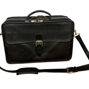 Coach Black Glove Tanned Leather 0537 Laptop Attache Messenger Bag Case Luggage