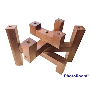 Mid Century Teak Wood Tiered Folding Candle Holder Scandinavian